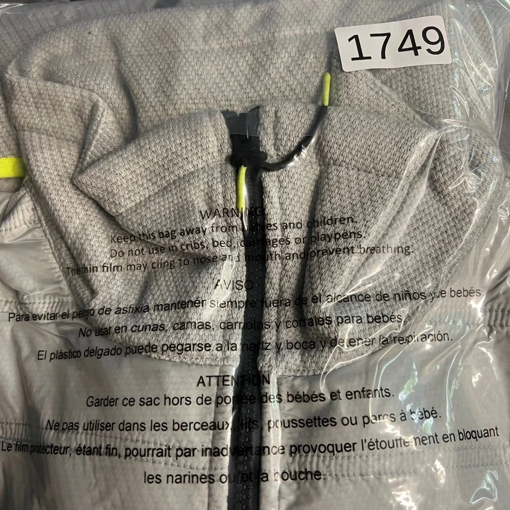 Lucky Brand Mens Gray Full Zip Fleece Jacket Neon Trim Size Medium 1749